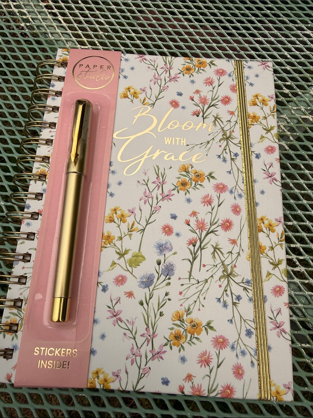 Bloom With Grace Floral Spiral Notebook in White with Gold Accents